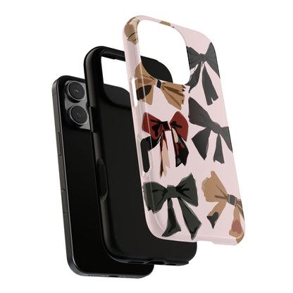 Bow Pattern Phone Case - Pink, Brown & Black Bows Protective Cover