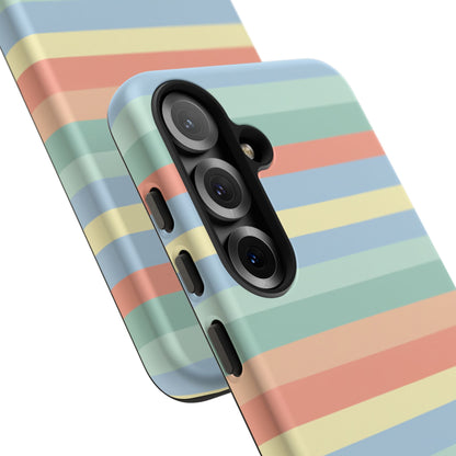 Pastel Striped Phone Case — Retro Horizontal Multi-Color Tough Case