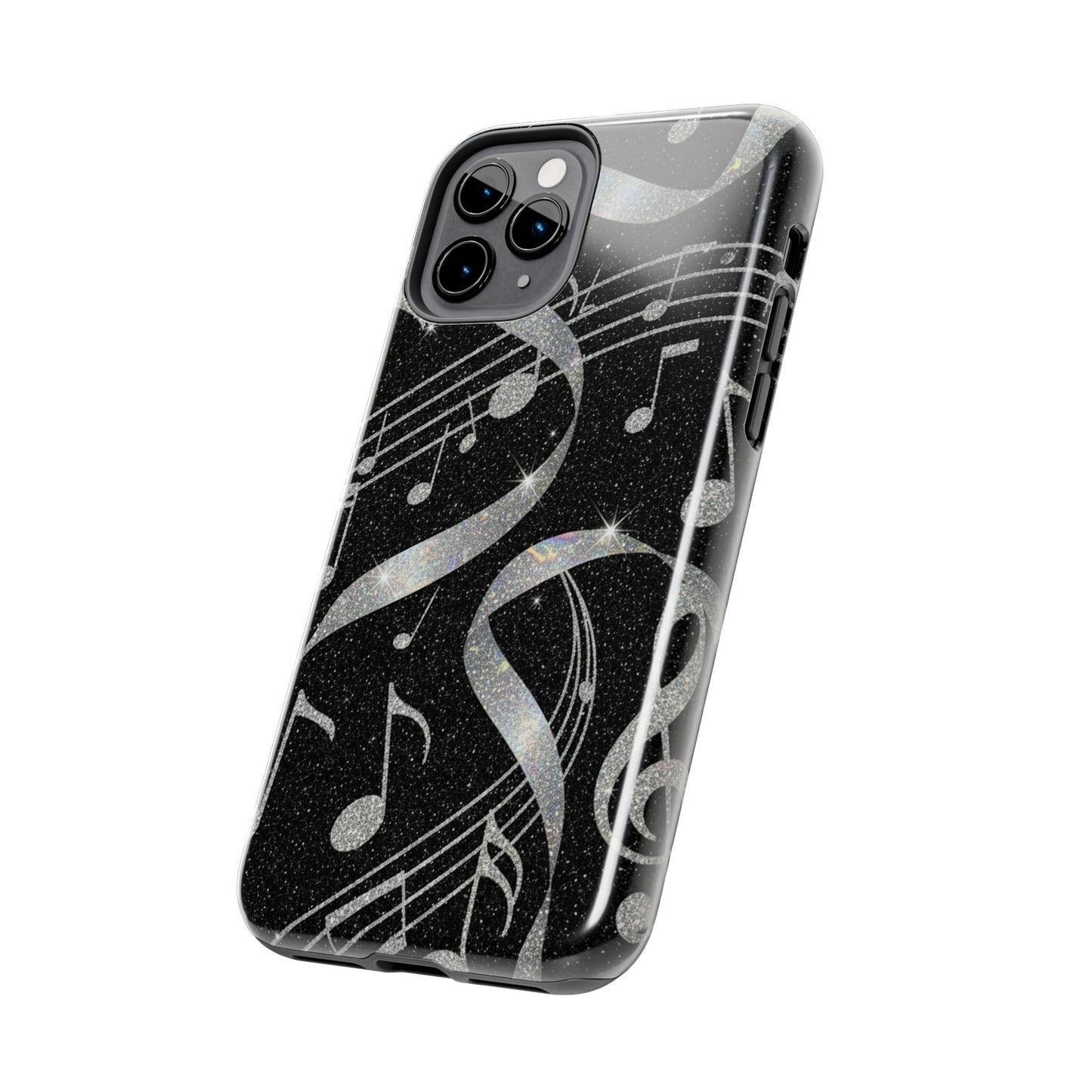 Musical Notes Tough Phone Case – Glitter Black Musician Phone Cover