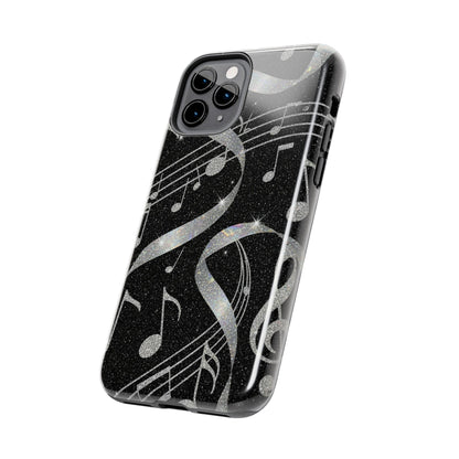 Musical Notes Tough Phone Case – Glitter Black Musician Phone Cover