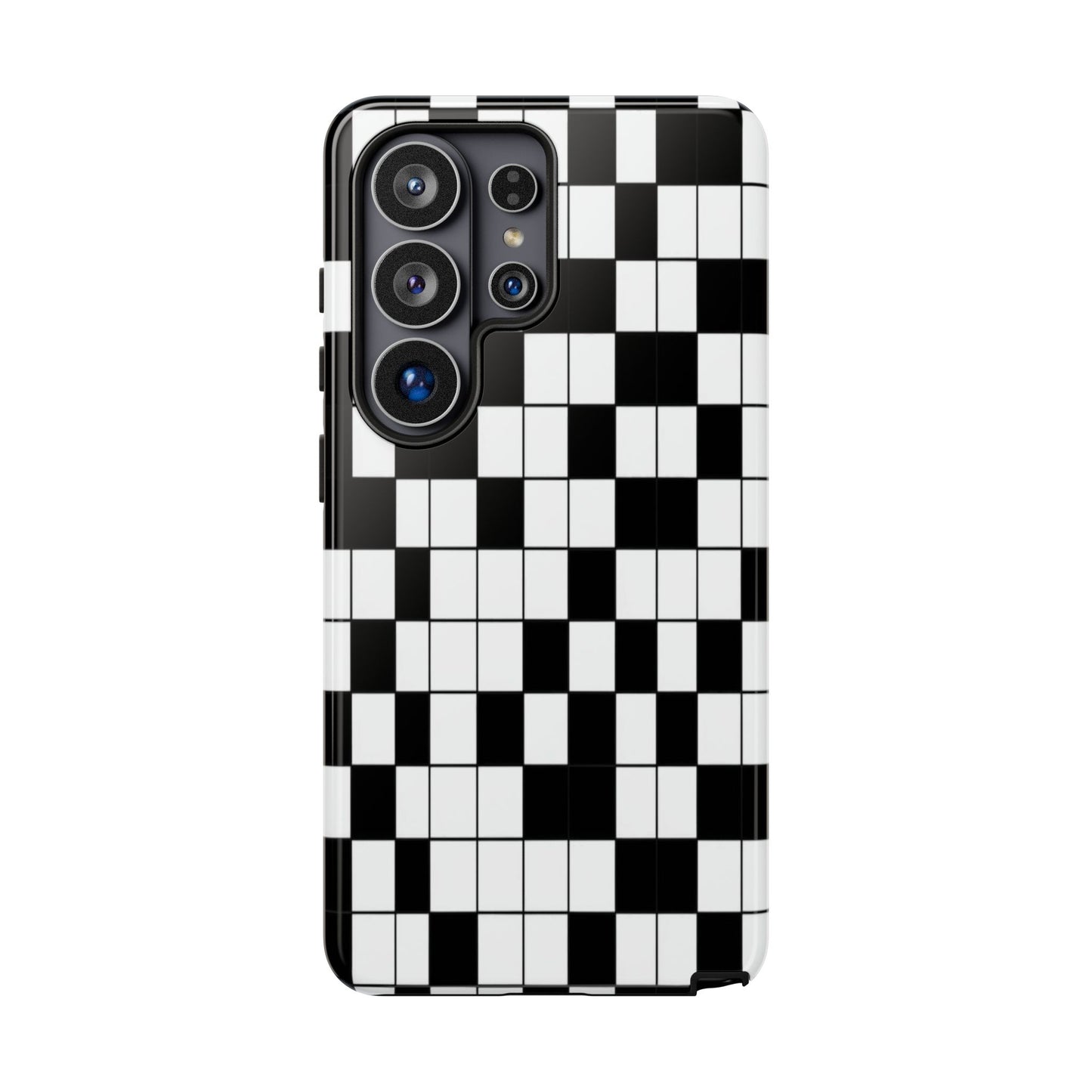 Crossword Grid Phone Case — Black & White Puzzle Pattern Tough Phone Cover