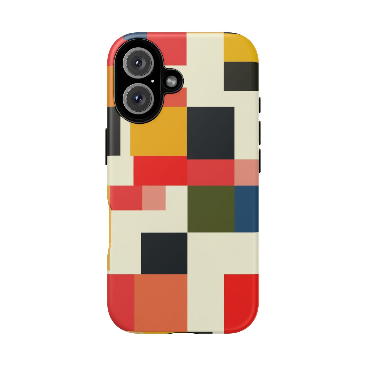 Abstract Color Block Tough Phone Case — Retro Geometric Protective Cover