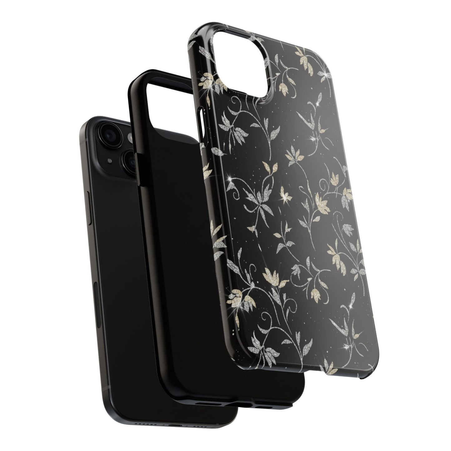 Floral Noir Tough Phone Case — Vintage Black Botanical Protective Cover