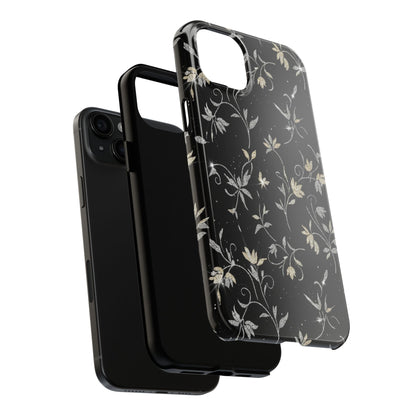 Floral Noir Tough Phone Case — Vintage Black Botanical Protective Cover