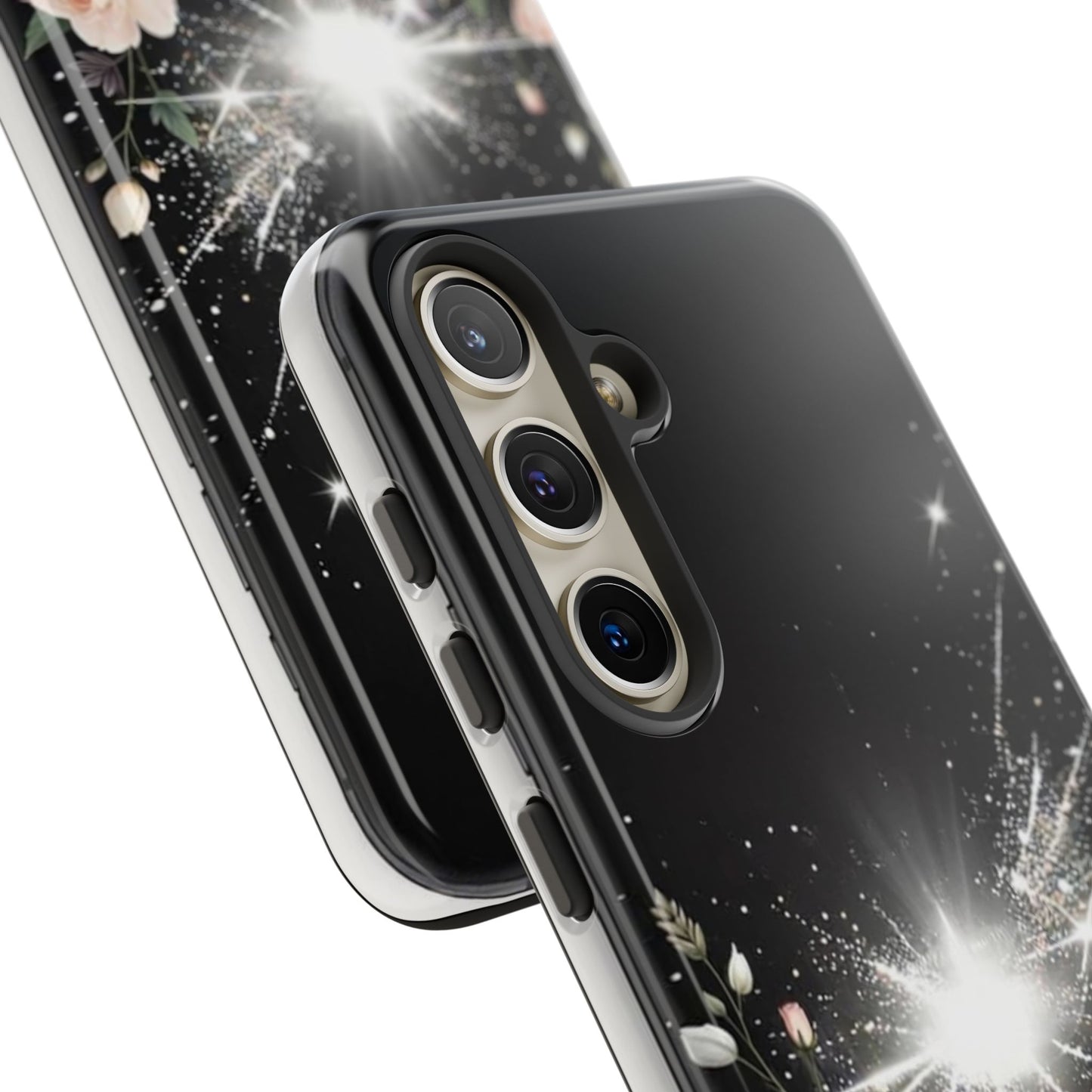 Floral Burst Phone Case — Protective Black Sparkle Design
