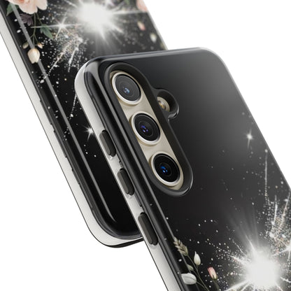 Floral Burst Phone Case — Protective Black Sparkle Design
