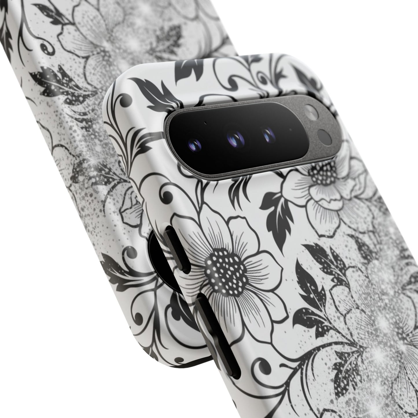 Floral Lace Phone Case — Black & White Vintage Flower Protective Case