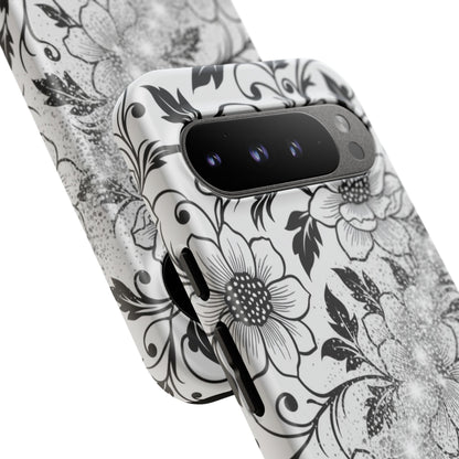 Floral Lace Phone Case — Black & White Vintage Flower Protective Case