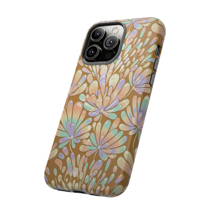 Floral Burst Tough Phone Case – Gold Pastel Botanical Protection