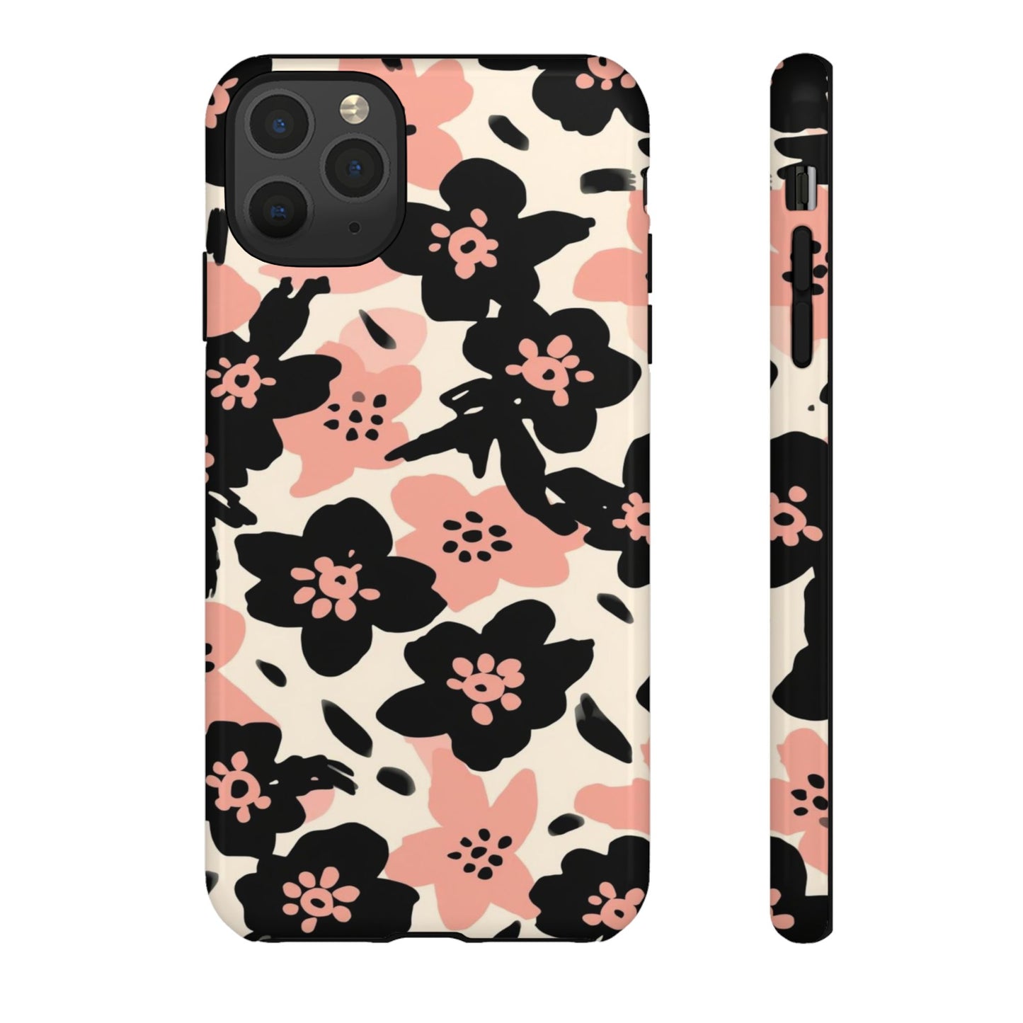 Floral Phone Case — Pink & Black Retro Blossom Protective Cover