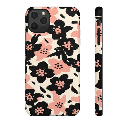 Floral Phone Case — Pink & Black Retro Blossom Protective Cover