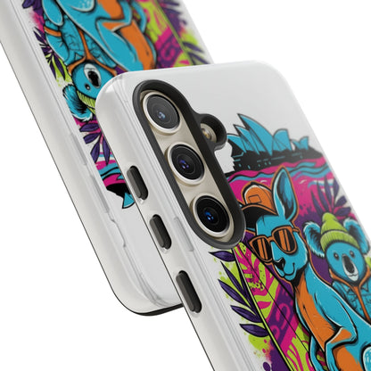 Kangaroo & Koala Surf Phone Case — Retro Neon Beach Art Tough Case