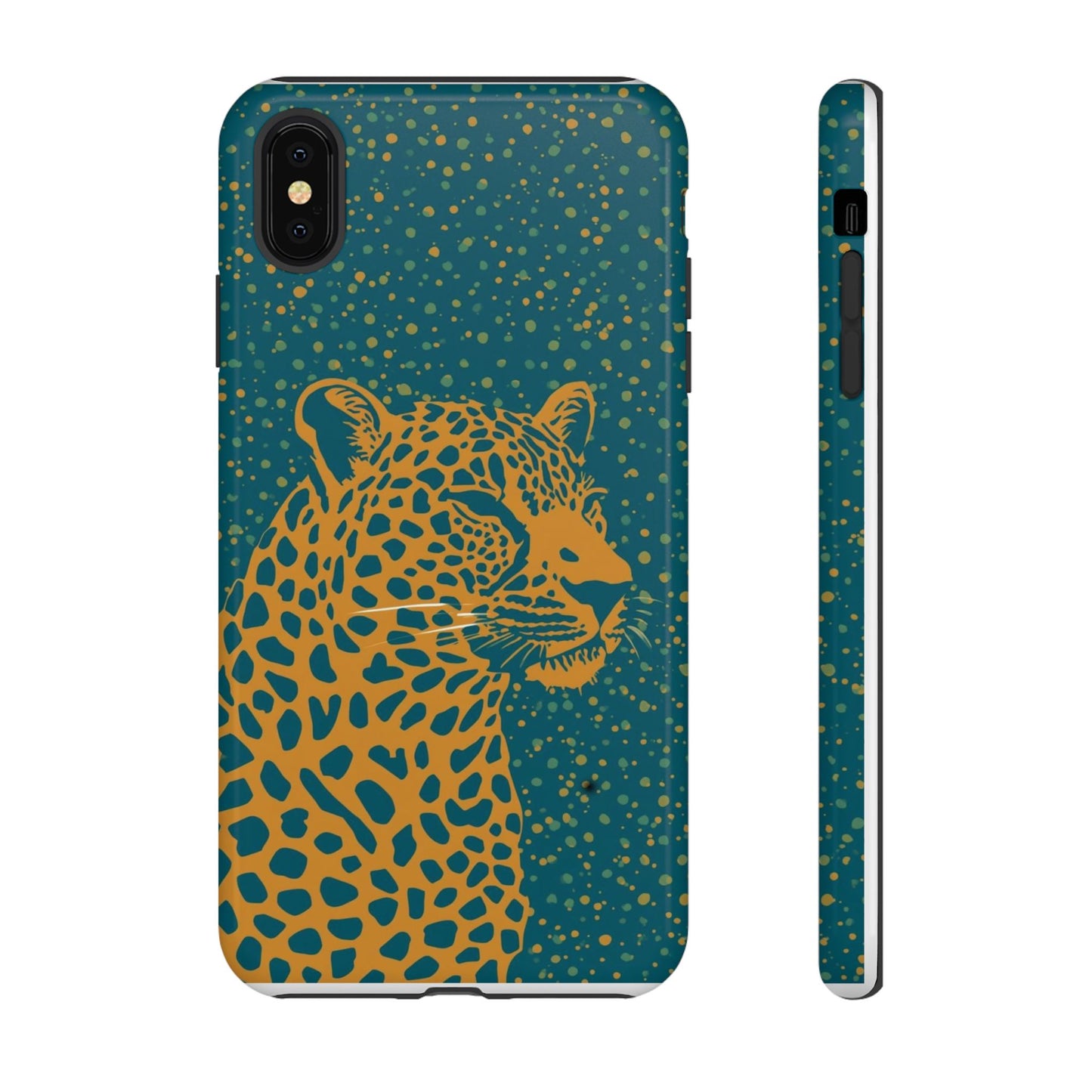 Leopard Spotlight Phone Case — Teal Gold Animal Print Protective Cover