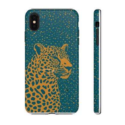 Leopard Spotlight Phone Case — Teal Gold Animal Print Protective Cover