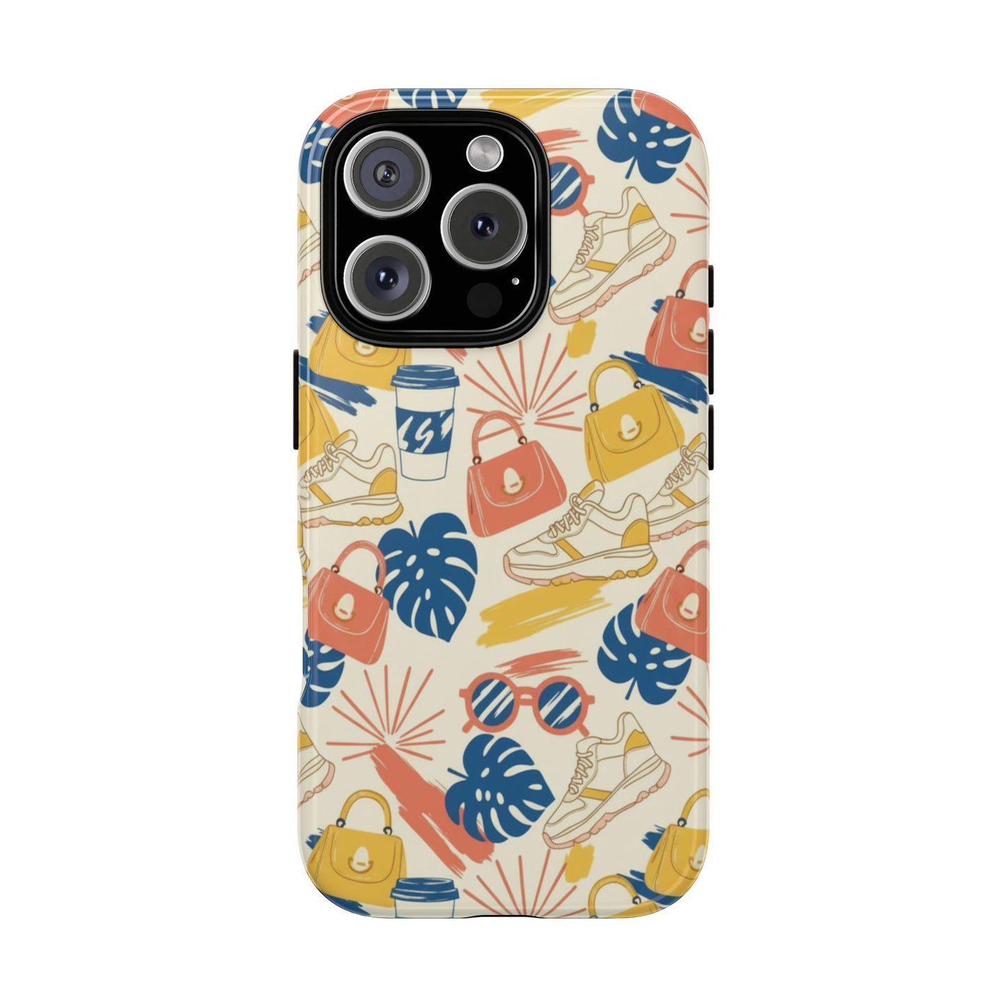 Tough Cases: Retro Summer Pattern Phone Case – Sunglasses, Sneakers & Tropical Leaves