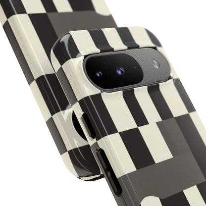Checkerboard Wave Phone Case — Black & Cream Graphic Tough Case