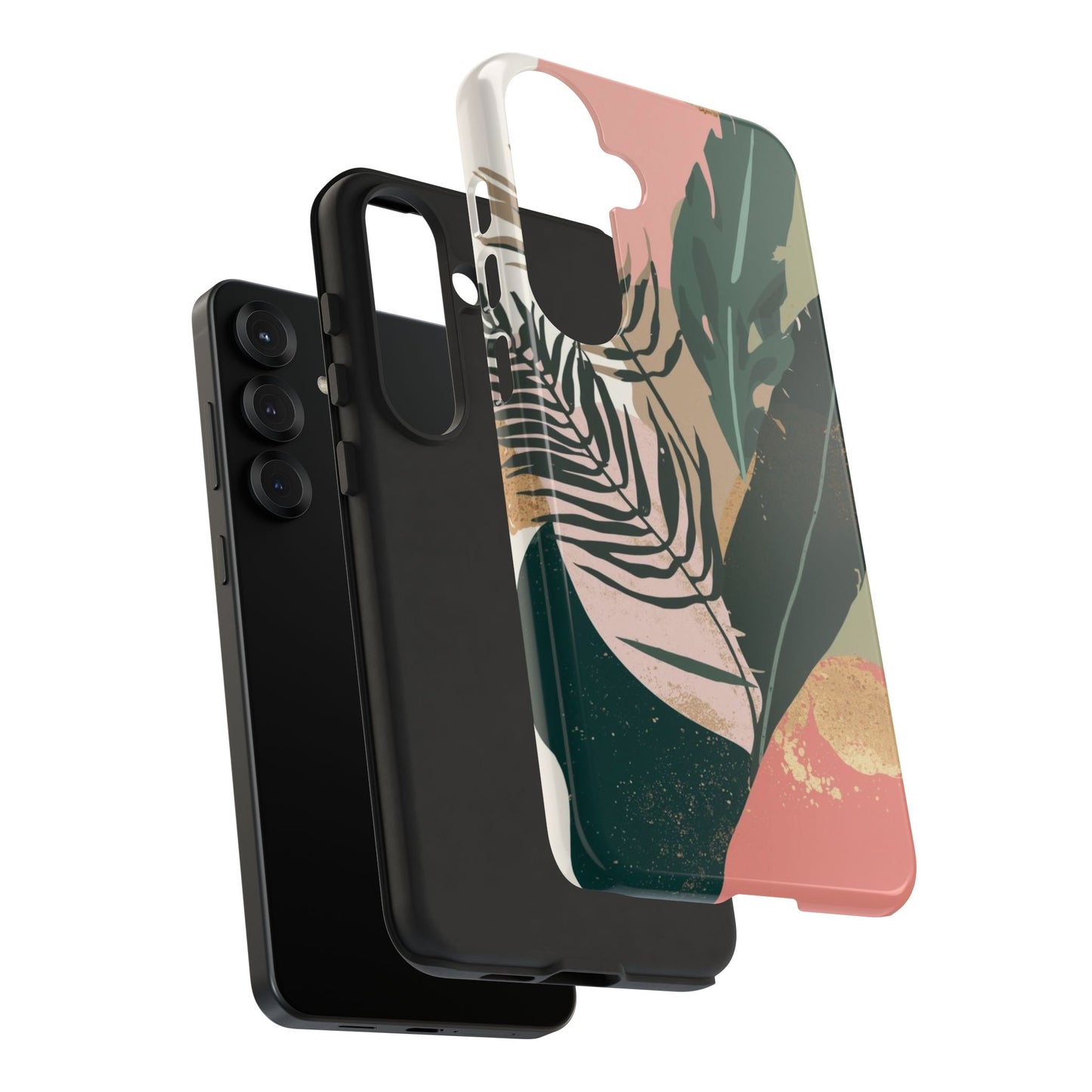 Tropical Leaf Tough Phone Case — Abstract Pink & Green Botanical Protective Cover
