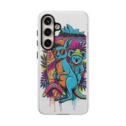 Kangaroo & Koala Surf Phone Case — Retro Neon Beach Art Tough Case
