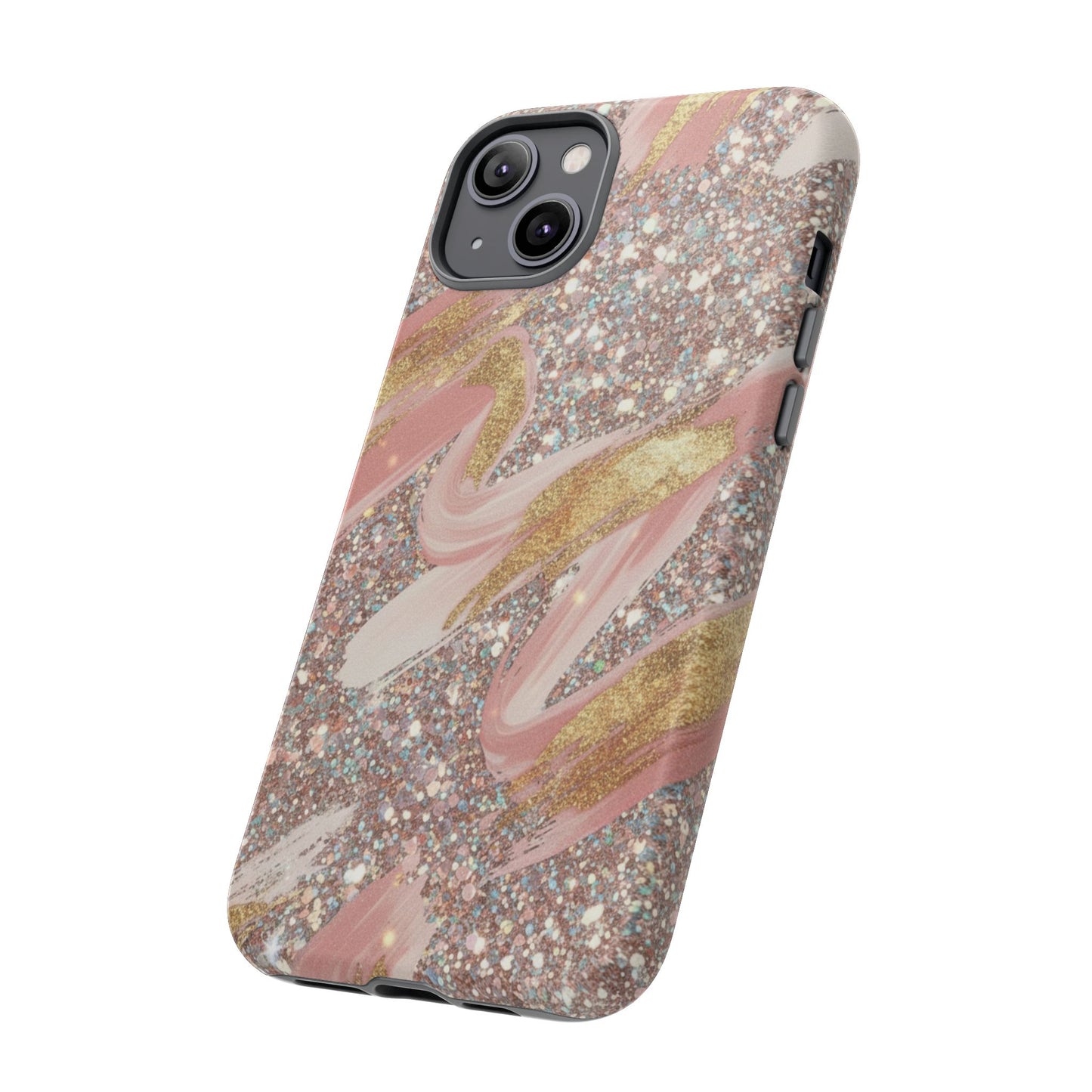 Glitter Blush Marble Phone Case — Pink Gold Swirl Tough Case