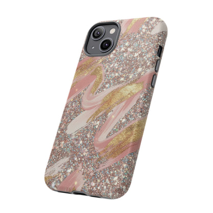 Glitter Blush Marble Phone Case — Pink Gold Swirl Tough Case