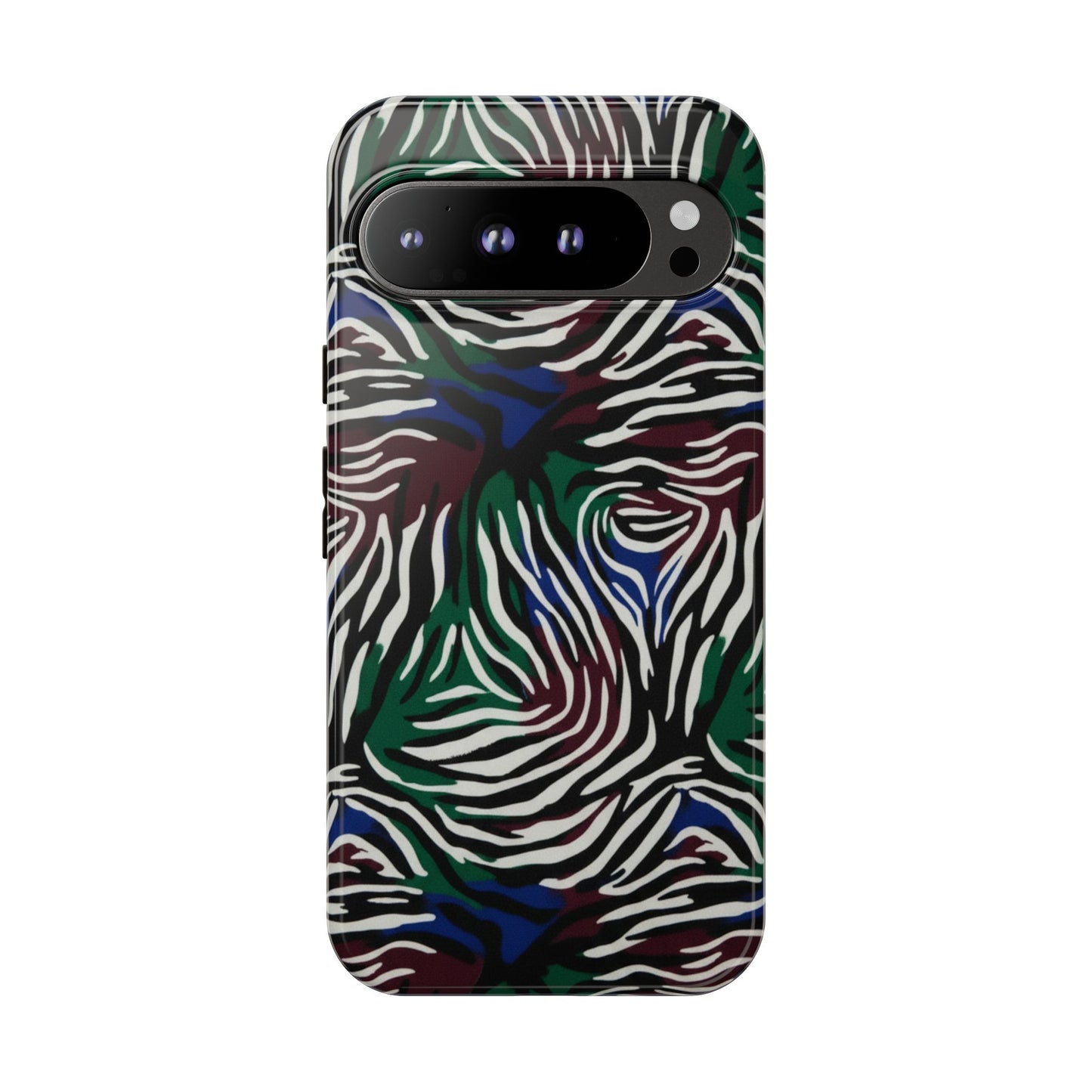 Zebra Camo Tough Phone Case – Green & Blue Animal Print Protective Cover