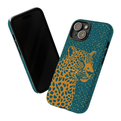 Leopard Spotlight Phone Case — Teal Gold Animal Print Protective Cover