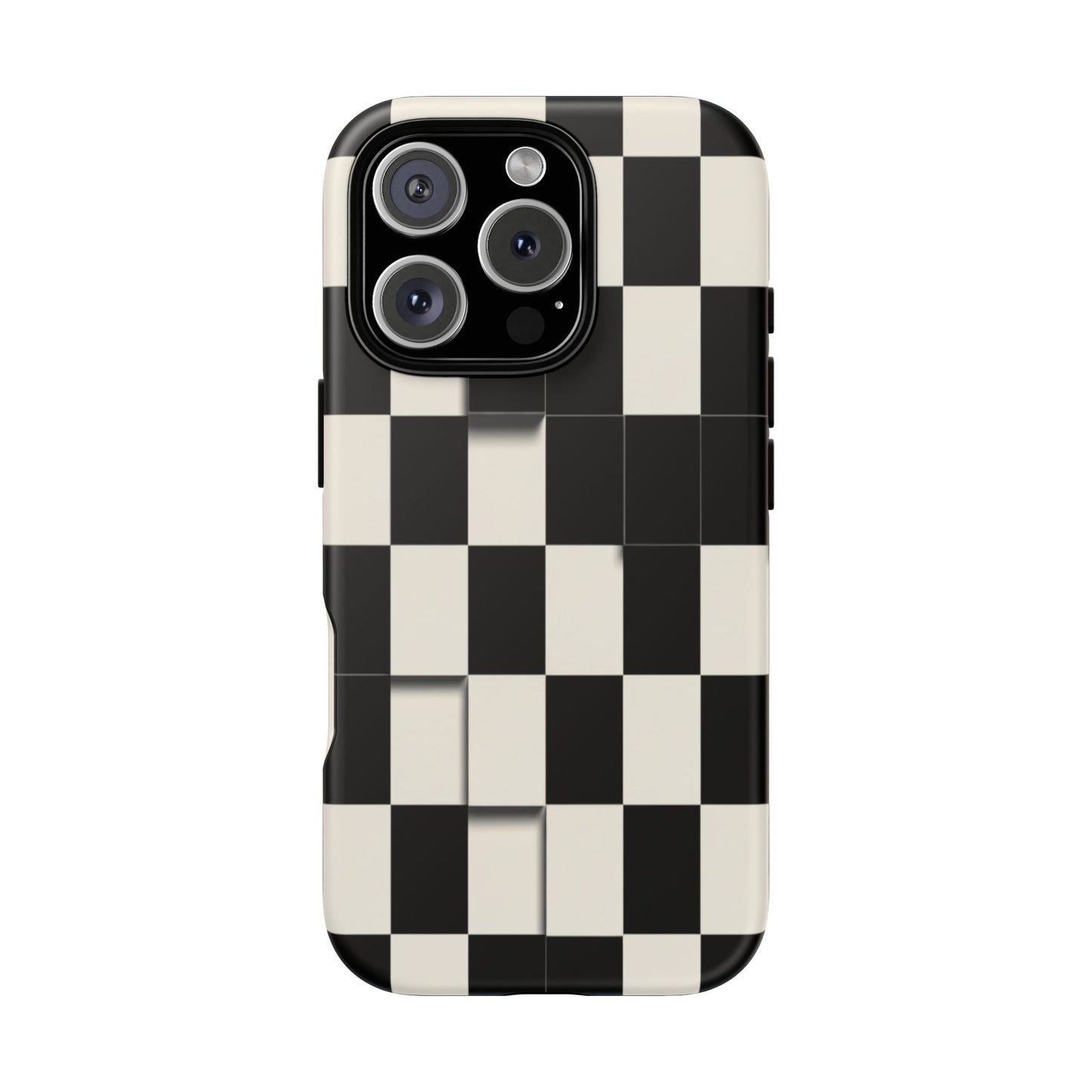Checkerboard Tough Phone Case — Classic Black & Cream Grid Protective Cover