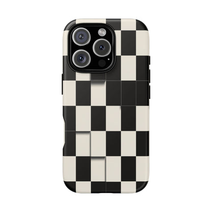Checkerboard Tough Phone Case — Classic Black & Cream Grid Protective Cover