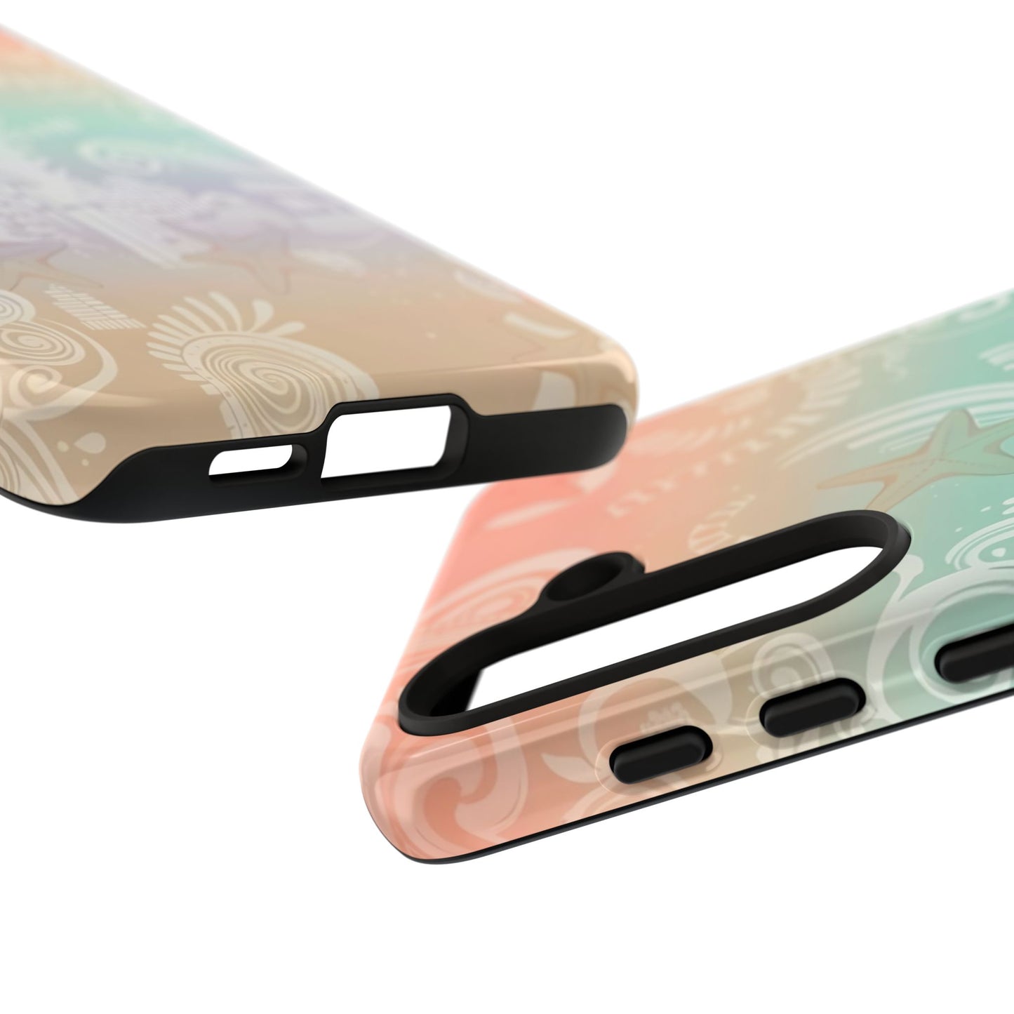 Tough Cases: Pastel Beach Pattern Phone Case — Starfish & Coastal Cityscape Protective Cover