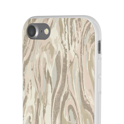 Neutral Marble Swirl Flexi Phone Case — Beige Abstract Protective Cover