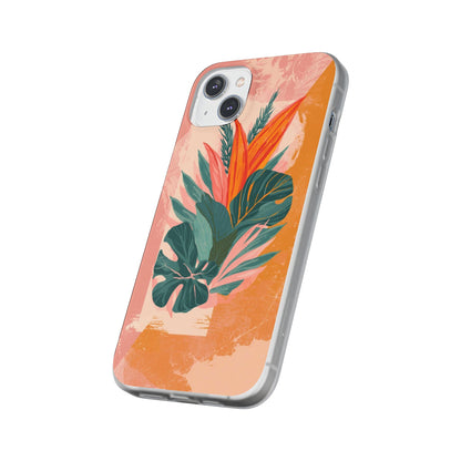 Tropical Botanical Phone Case — Pink & Orange Floral Flexi Case