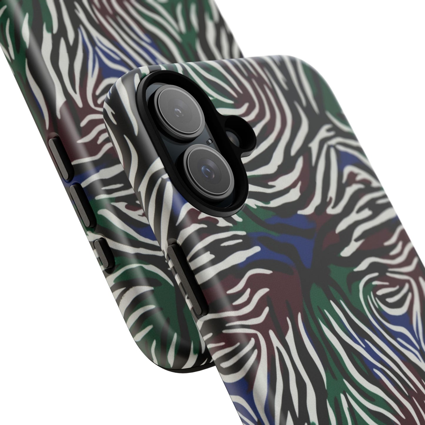 Zebra Camo Tough Phone Case – Green & Blue Animal Print Protective Cover