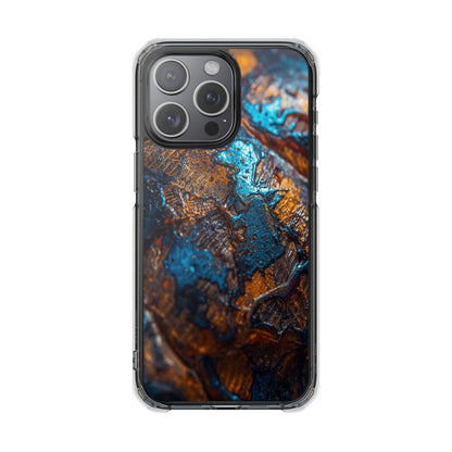 Magnetic Clear Phone Case — Blue & Copper Abstract Tortoise Impact Design