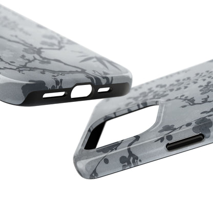 Tough Phone Case — Gray Cherry Blossom Ink Floral Design