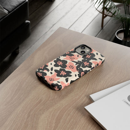Floral Phone Case — Pink & Black Retro Blossom Protective Cover