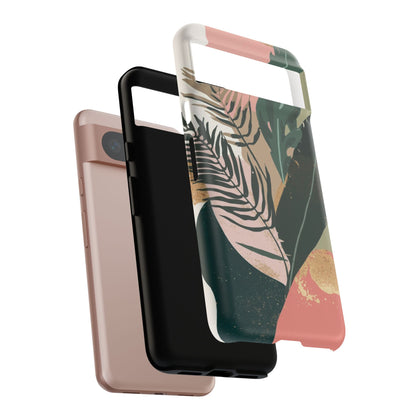 Tropical Leaf Tough Phone Case — Abstract Pink & Green Botanical Protective Cover