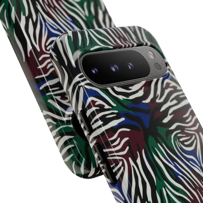 Zebra Camo Tough Phone Case – Green & Blue Animal Print Protective Cover