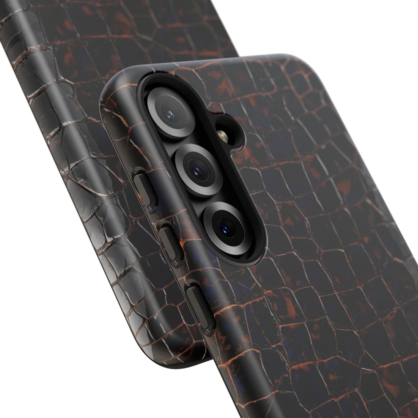 Croc-Embossed Tough Phone Case — Shockproof Black Alligator Texture