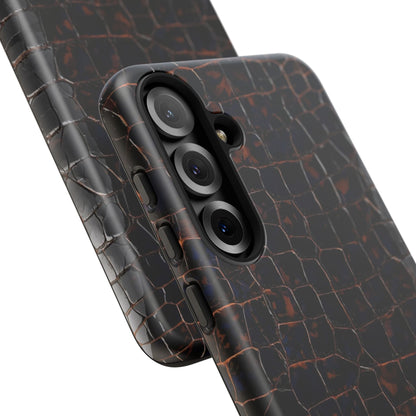 Croc-Embossed Tough Phone Case — Shockproof Black Alligator Texture