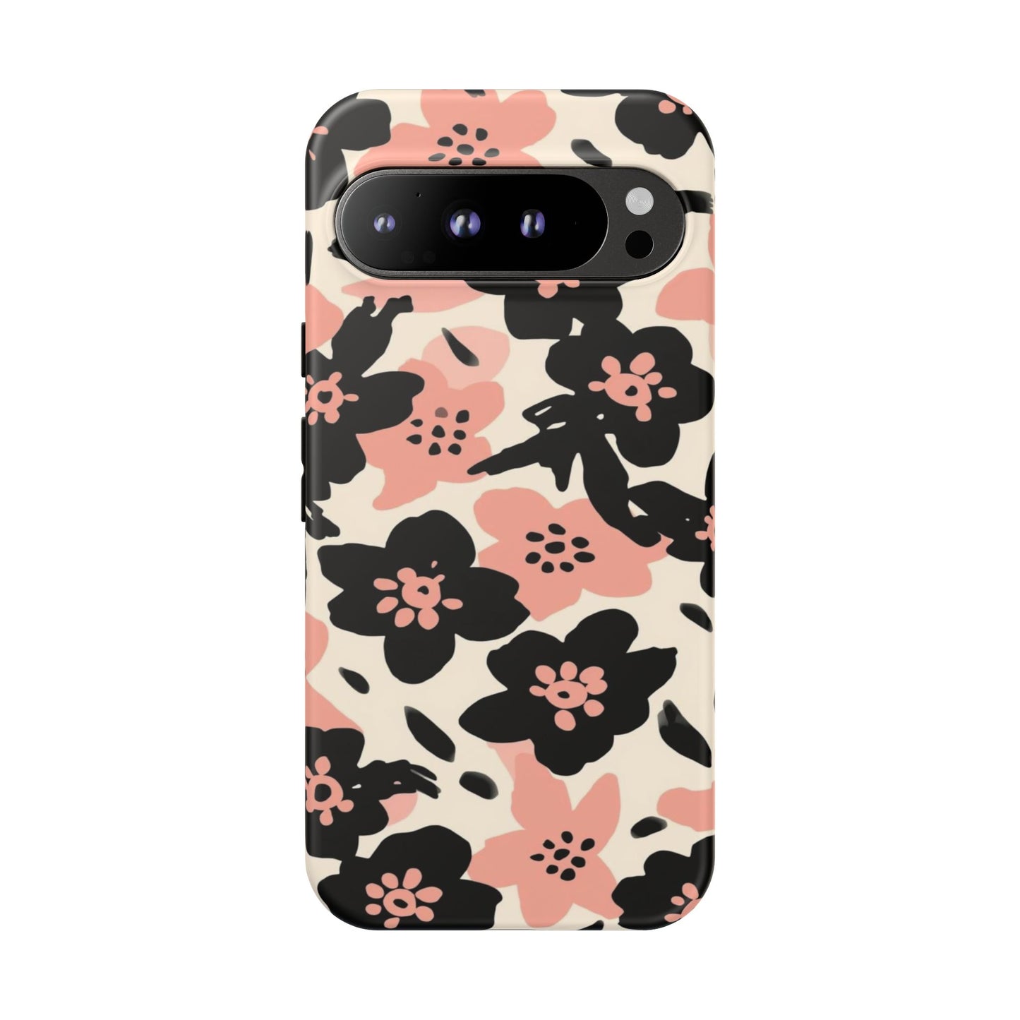 Floral Phone Case — Pink & Black Retro Blossom Protective Cover