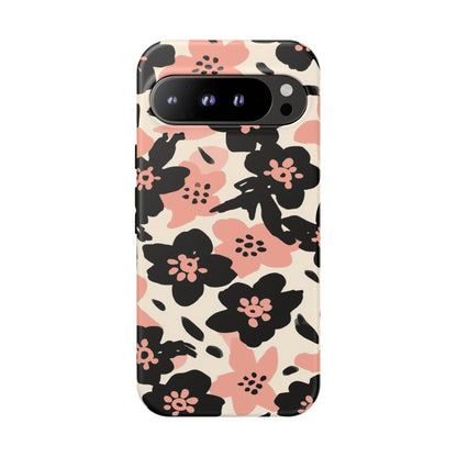 Floral Phone Case — Pink & Black Retro Blossom Protective Cover