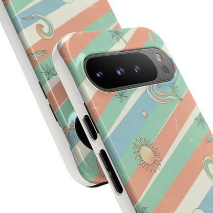 Surf Stripe Tough Phone Case — Retro Beach Waves Pattern