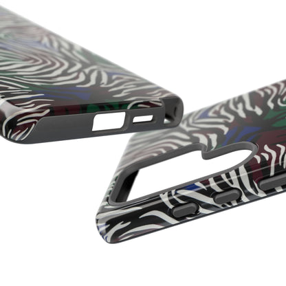 Zebra Camo Tough Phone Case – Green & Blue Animal Print Protective Cover