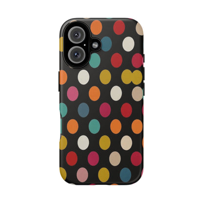 Polka Dot Tough Phone Case – Colorful Retro Dots on Black