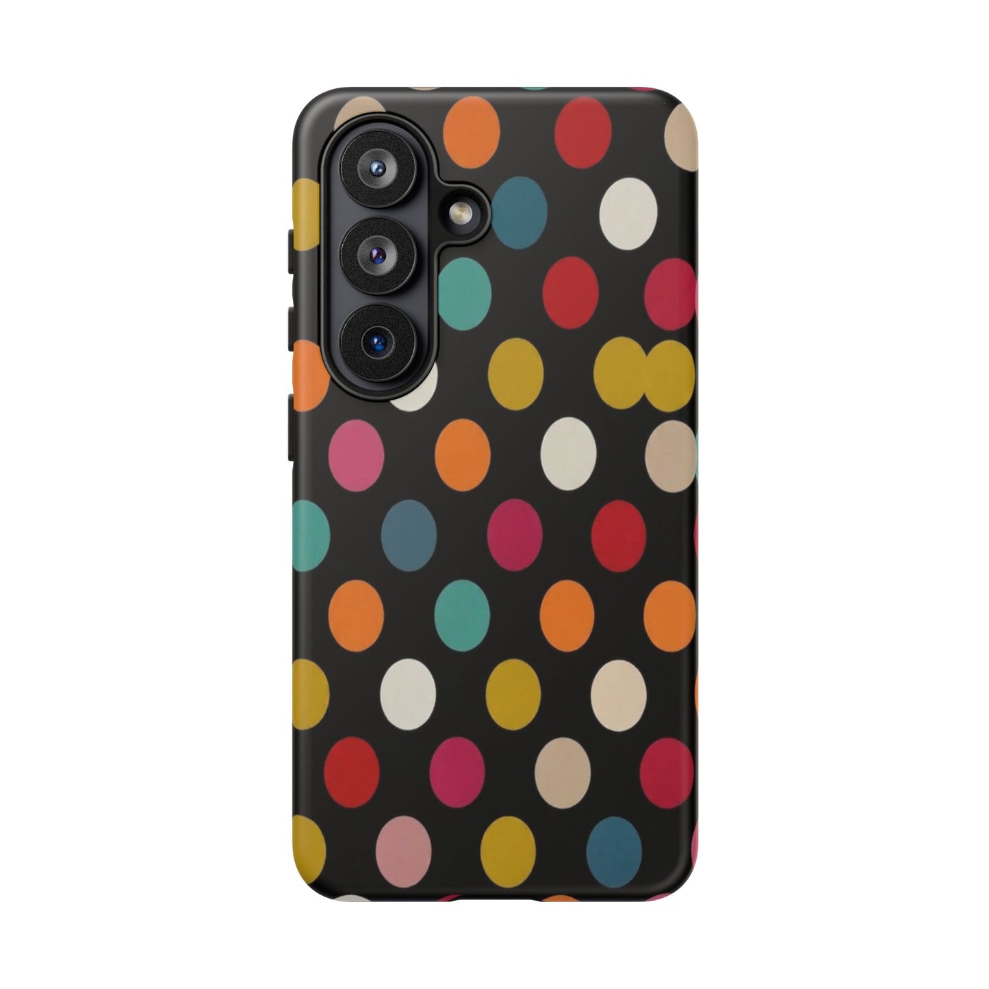 Polka Dot Tough Phone Case – Colorful Retro Dots on Black