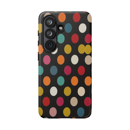 Polka Dot Tough Phone Case – Colorful Retro Dots on Black
