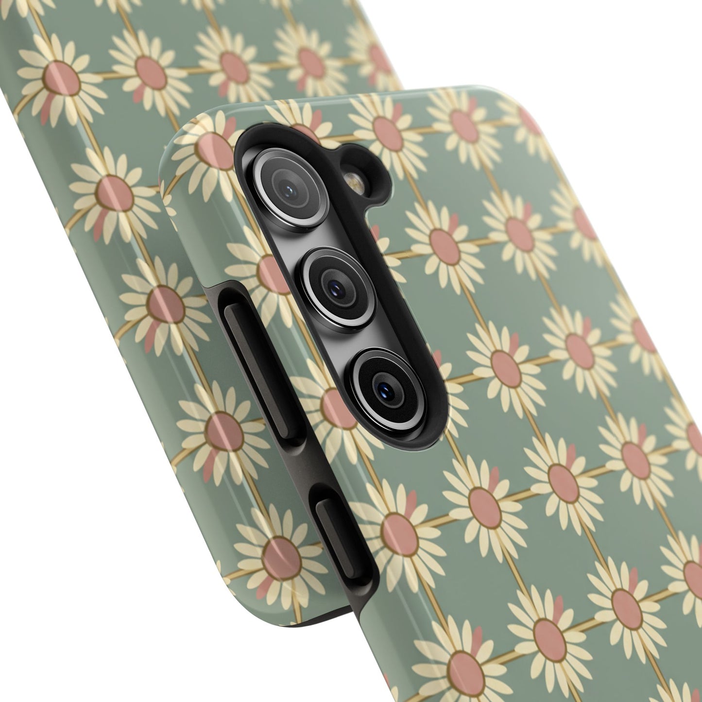 Daisy Pattern Tough Phone Case — Retro Floral Protective Cover
