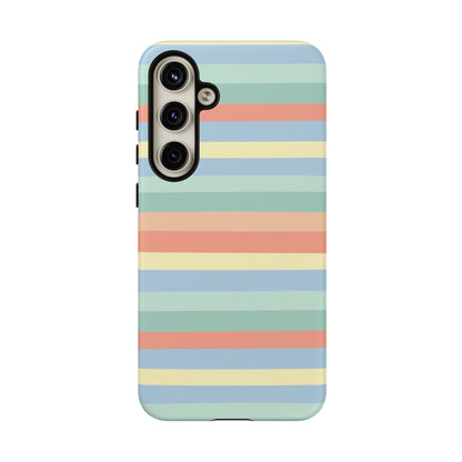 Pastel Striped Phone Case — Retro Horizontal Multi-Color Tough Case