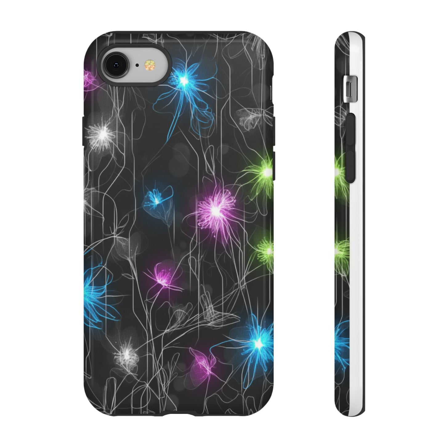 Neon Floral Tough Phone Case — Glow Flower Protective iPhone Cover