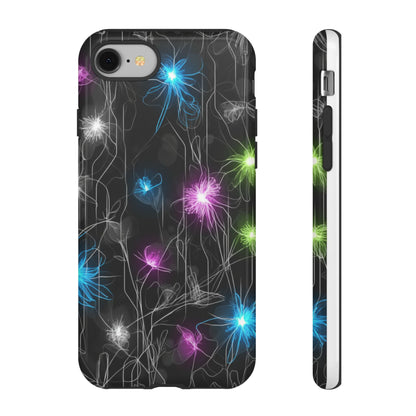 Neon Floral Tough Phone Case — Glow Flower Protective iPhone Cover